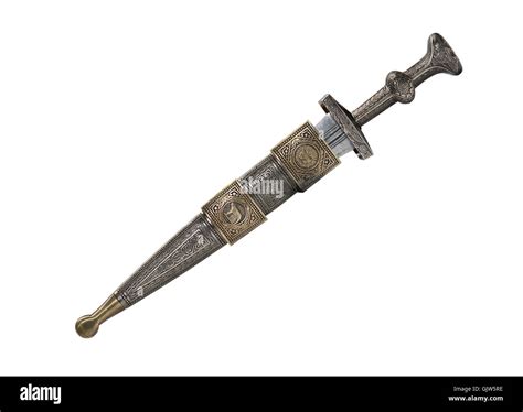 Ancient Roman Military Dagger On White Background Isolated With