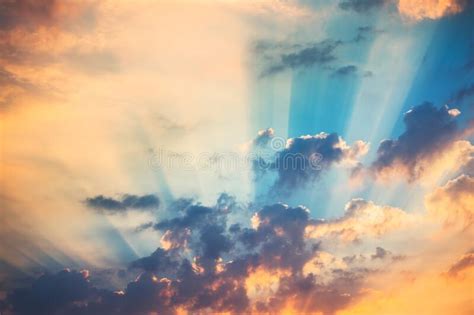Sun Sunbeam And Clouds In Blue Sky Stock Image Image Of Summer