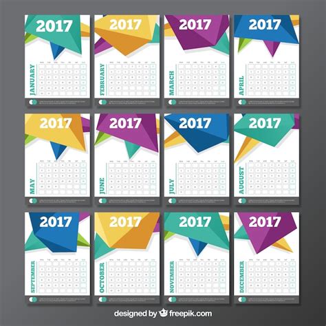 Calendar Template With Polygonal Design Vector Free Download