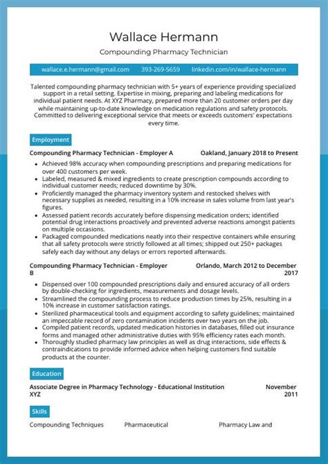 Compounding Pharmacy Technician Resume Cv Example And Writing Guide