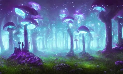 Bioluminescent Mushroom Forest Digital Art Concept Stable Diffusion