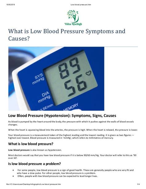 What Is Low Blood Pressure Symptoms Causes Treatment And More