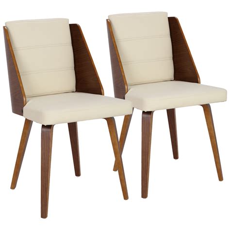 Galanti Mid Century Modern Diningaccent Chair In Walnut And Cream Faux