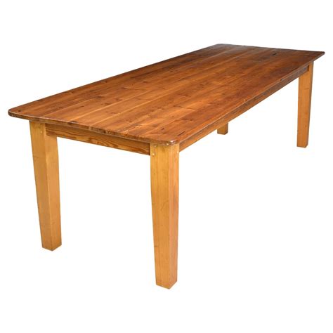 Long English Pine Farmhouse Dining Table With Tapered Legs And Antique