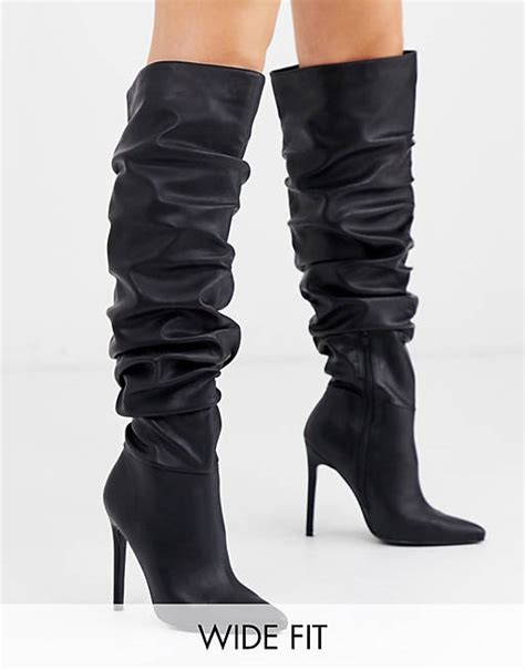 Asos Design Wide Fit Carlotta Slouch Stiletto Knee Boot In Black Asos