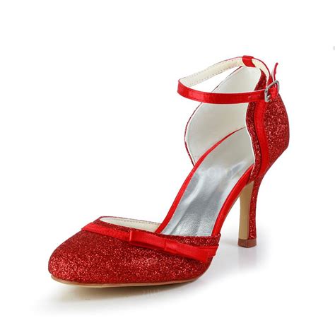 Red Kitten Heel Pumpsheels Dress Buckle Sequined Clothsparkling