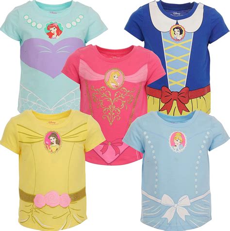 Disney Princess Girls Short Sleeve 5 Pack T Shirts Uk Clothing
