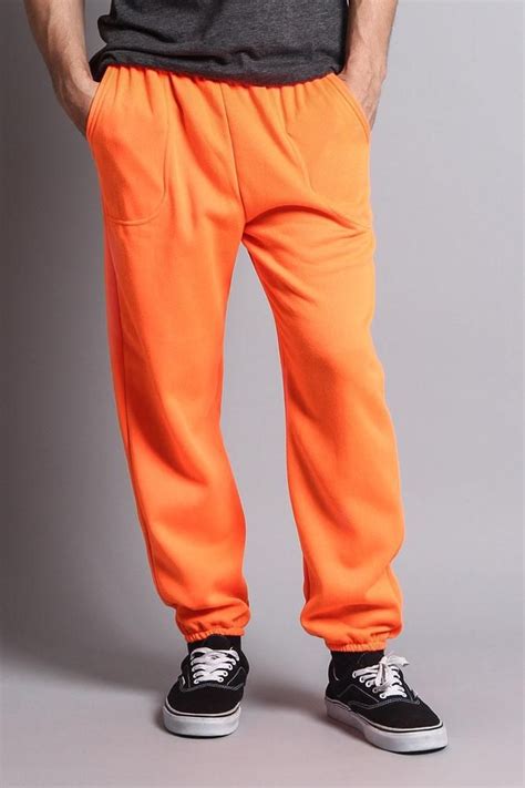 Basic Solid Color Fleece Sweatpants In 2022 Fleece Sweatpants Sweatpants Orange Joggers Outfit