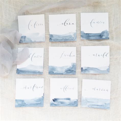 Dusty Blue Place Cards Something Blue Watercolor Place Cards Blue