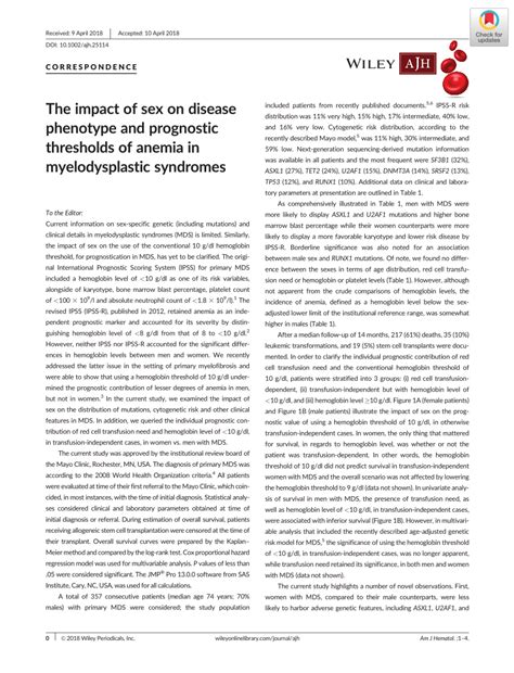 Pdf The Impact Of Sex On Disease Phenotype And Prognostic Thresholds