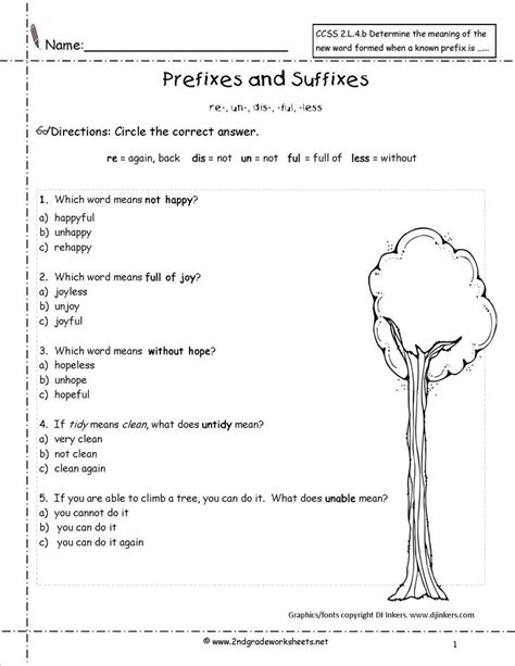 Free Prefixes and Suffixes Worksheets from The Teacher's Guide