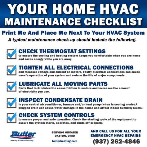 Maintenance Checklist For Your Home Hvac System Butler