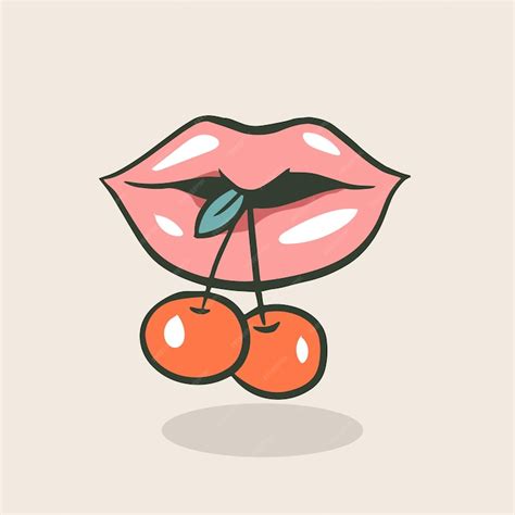 Premium Vector Sexy Lips Biting Candy Cherry
