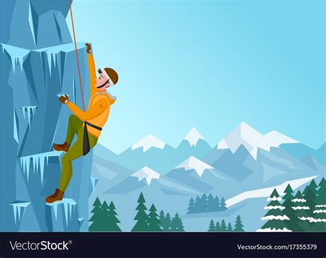 Rock Climbing Man Male On The Ice Winter Vector Image