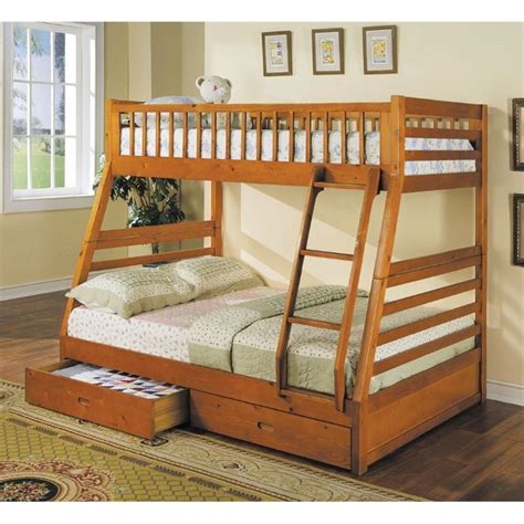 Acme Jason Twin Over Full Wooden Storage Bunk Bed In Honey Oak