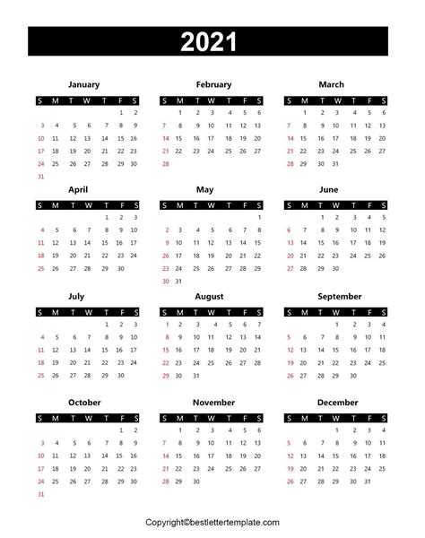 Printable Yearly 2021 Calendar Template In Pdf Word And Excel