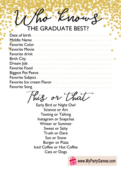 Free Printable Who Knows The Graduate Best Game In 2022 Graduation