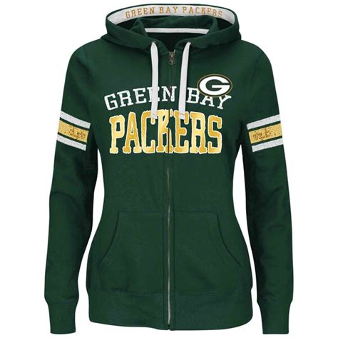 Majestic Green Bay Packers Women S Green Red Pure Heritage Vi Full Zip Pullover Hoodie