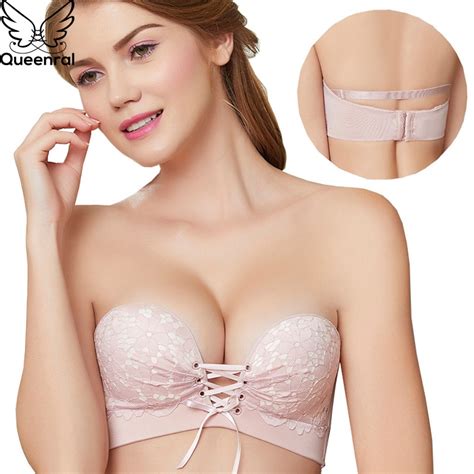 Queenral Half Cup Bras For Women Bh Invisible Push Up Brassiere Strapless Wedding Bralete