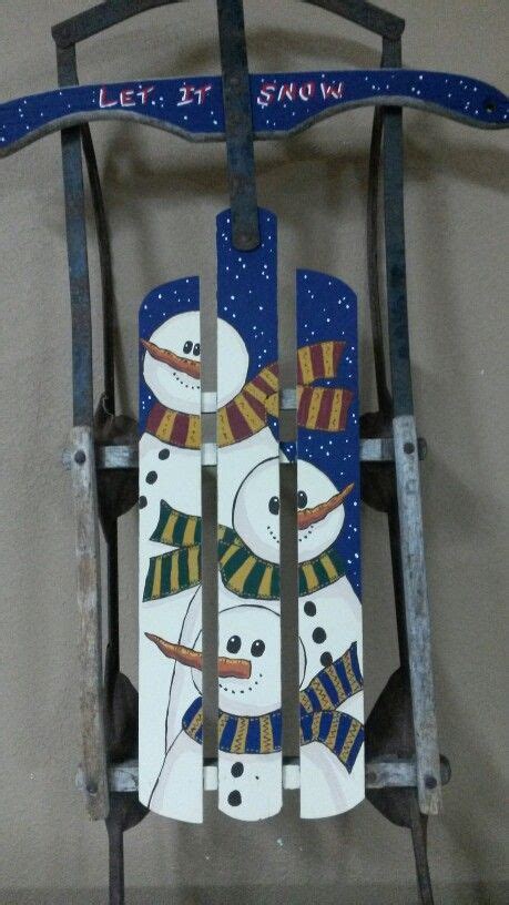 Hand Painted Snowman Sled Barn Wood Signs Snowman Painting Hand