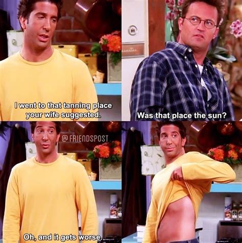 The Friends Episode Where Ross Went Tanning And Messed Up Lmao Ross