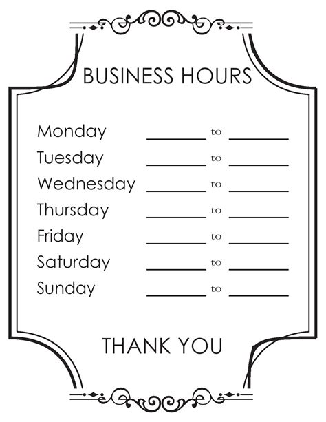 Business Hours Template Word