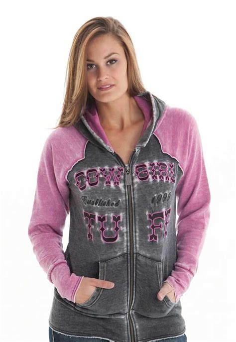 Cowgirl Tuff Branded Pink Burnout Zip Hoodie Hoodies Cowgirl Tuff Hoodies Womens