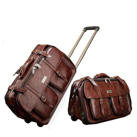 Carrylove Men Carry On Luggage Leather Trolley Bag Business Vintage