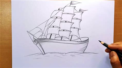 Sailing Ship Drawing Pencil Sketch For Beginners Ship Drawing Pencil