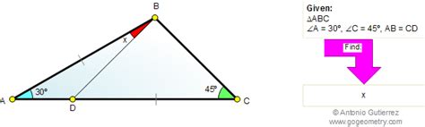 Online Geometry Problem 602 Triangle Angles 30 And 45 Degrees