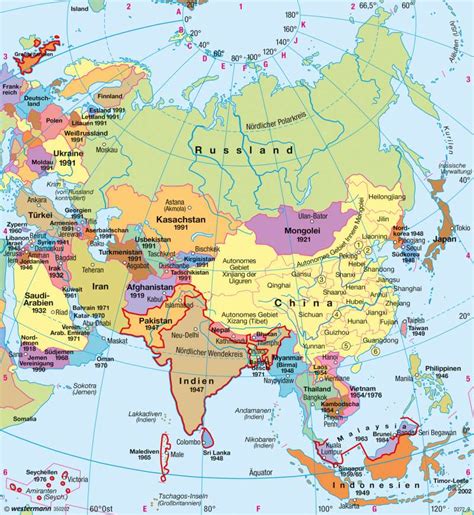 Weltkarte der ozeane und kontinente (bildmontage aus satellitenaufnahmen). Diercke Weltatlas - Kartenansicht - Asien - Politische ...