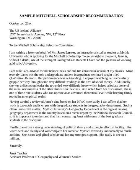 Recommendation Letter Template For Student Scholarship