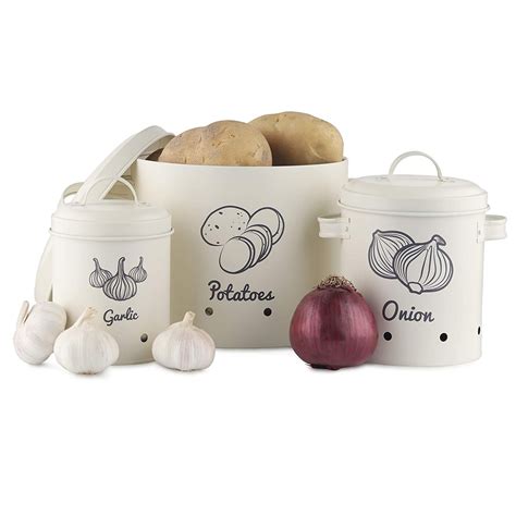 Navaris Potato Onion Garlic Storage Canisters Set Of 3 Keeper