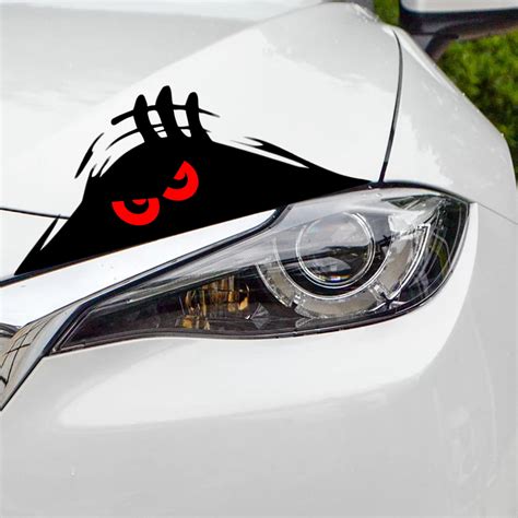 Peeking Red Eyes Monster Funny Peep Car Bumper Window Jdm Vinyl Sticker