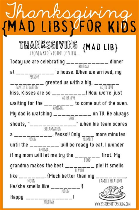 Mad libs printables give teens the chance to create an original story, brush up on parts of speech, and have a little fun with friends. 12 Free Printable Thanksgiving Kids Activity Placemats And ...