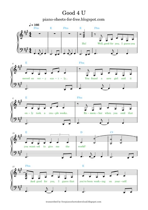 Good 4 U Piano Sheet Music Good 4 U Piano Sheet Music By Olivia