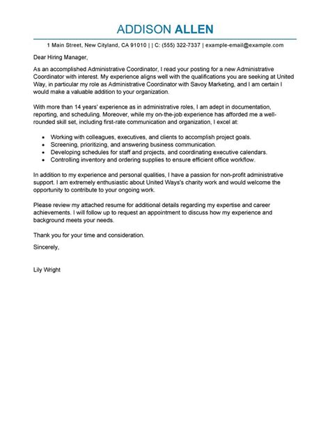 Administrative assistant cover letter example. Administrative Coordinator Cover Letter Examples ...