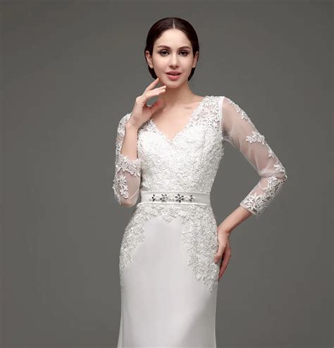 Long Sleeve Sheath Lace Appliqued Bridal Dress