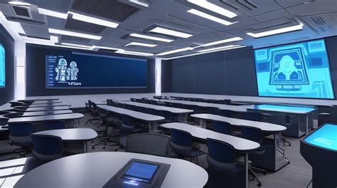 Premium Ai Image A Futuristic Classroom With Glowing Screens And