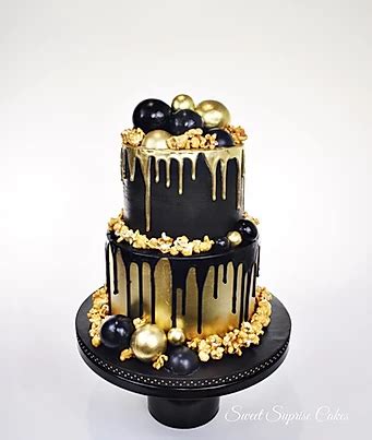 Black And Gold Drip Cake With Chocolate Balls And Homemade Carmel Popcorn WOW So Elegant And Y