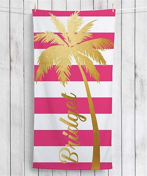 Pink And Gold Palm Tree Velour Personalized Beach Towel Unique Beach Towels Pink Beach Towel