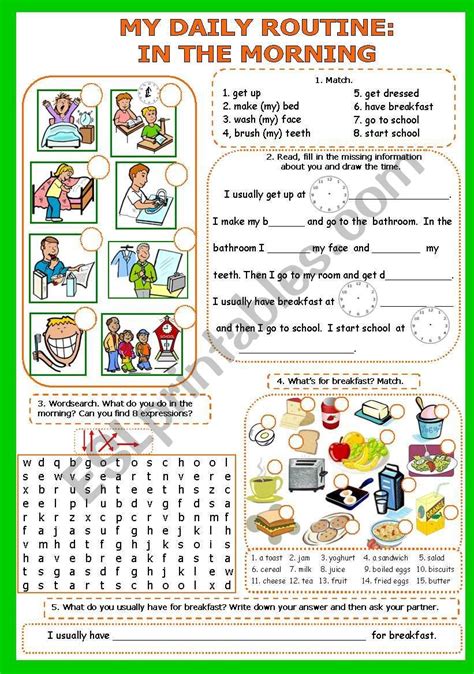 This Worksheet I Prepared For My Ss To Practice Vocabulary Morning Routine Breakfast Time