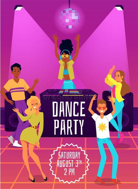 Poster For Dance Party With Dancing People Flat Cartoon Vector