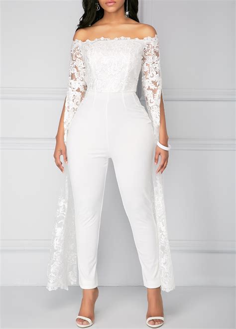 Lace Panel White Off The Shoulder Jumpsuit Fashion Design Store