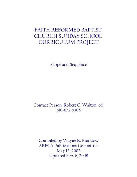Faith Reformed Baptist Church Sunday School Curriculum Project Docslib