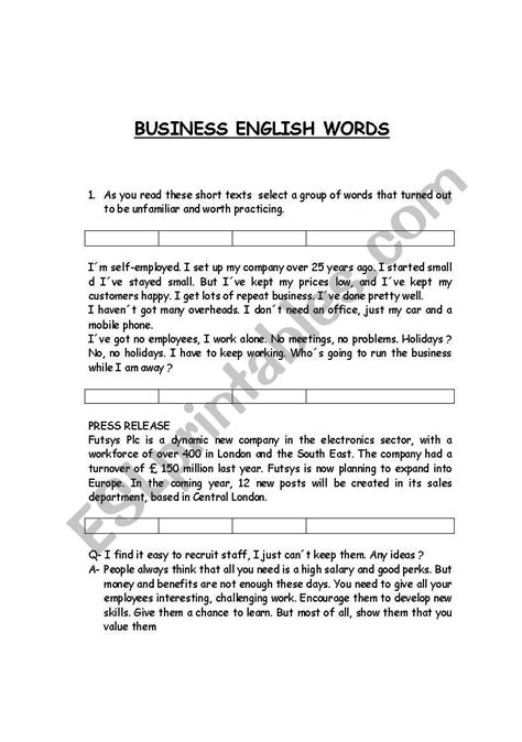 Business English Terms Esl Worksheet By Carolcomunello