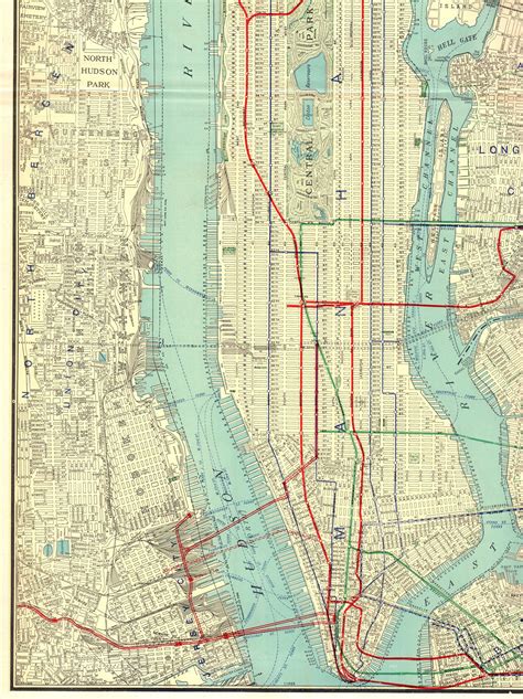 Because the subway was originally built by three separate companies, an official map for all subway lines was not created until 1940. 1930 RARE Size Antique MANHATTAN Map of Manhattan New York ...