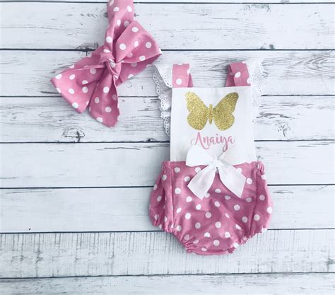 pink and white polka dot butterfly inspired romper with knotted headband candy floss cotton