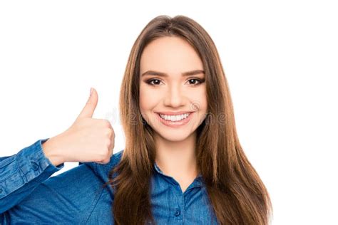 Pretty Young Woman With Beaming Smile Gesturing Like Stock Photo