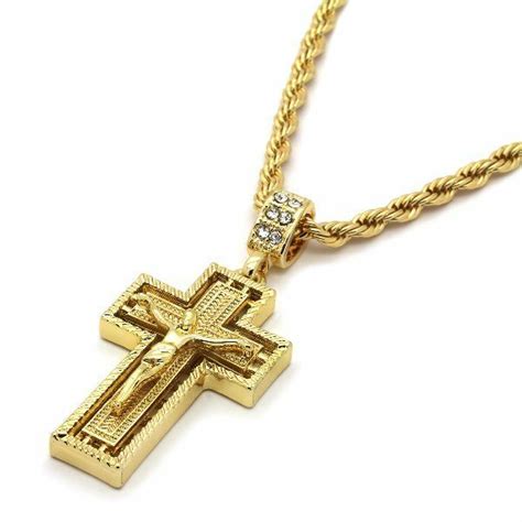 Cadena Para Hombres Oro Chapado 14k Jesús Cruz Colgante Collar Joyería